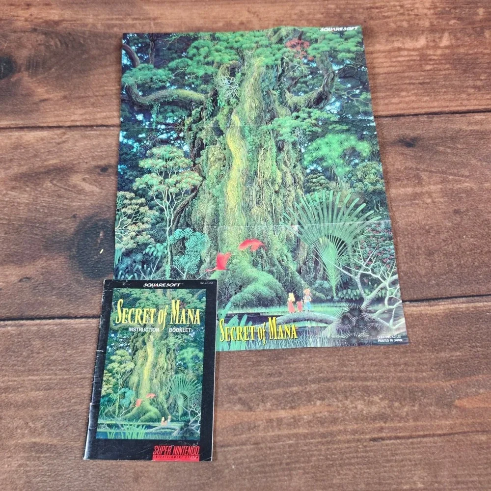 Squaresoft Secret of Mana SNES OS One Size Multi Good Manual and Map Poster